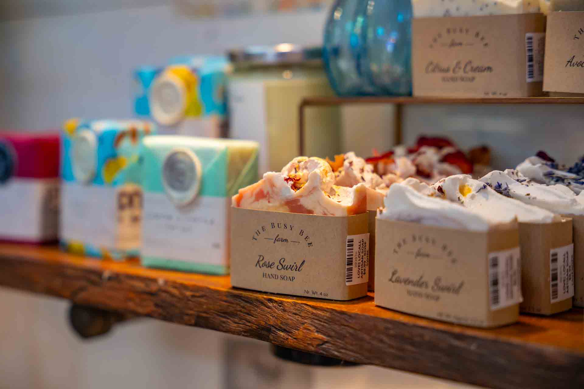 An assortment of boutique hand soaps featured at the Barn and Charm in Old Town Newhall