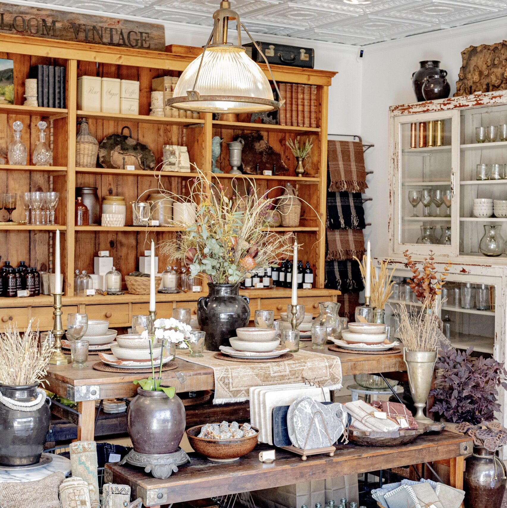 Interior of Heirloom Vintage in Newhall, California, showcasing antique decor, heirloom-quality pieces, and home styling items.