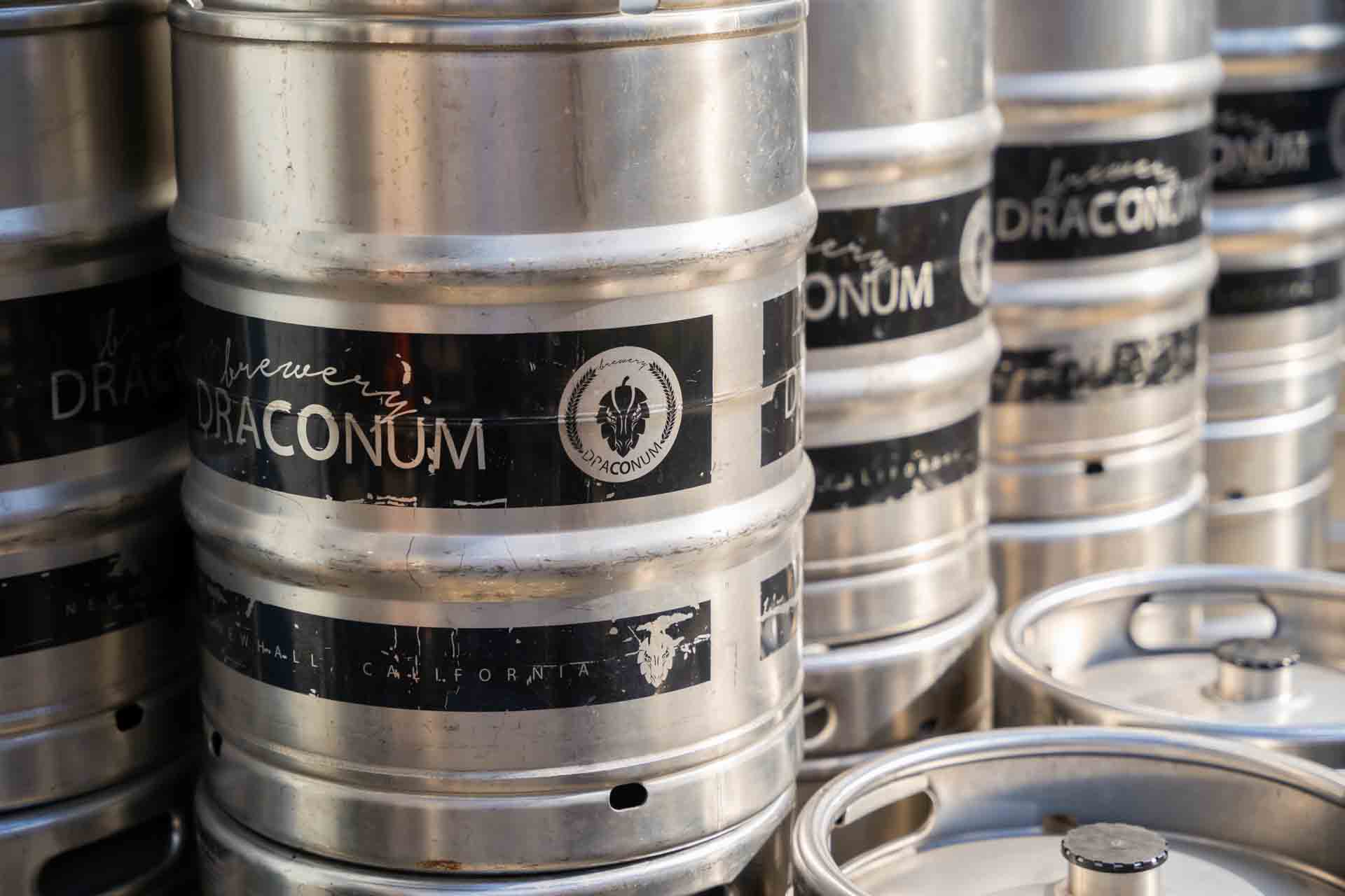 Kegs with the Brewery Draconum Logo