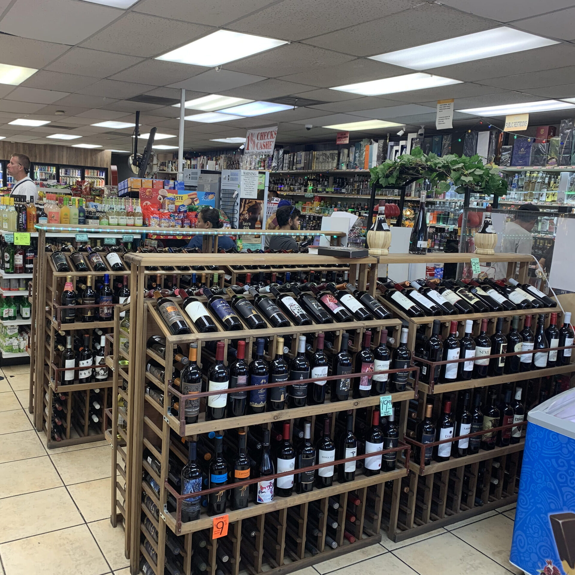 Wine shelves at Bonanza Liquor